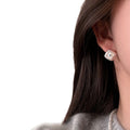 French Blue Crystal Brushed Square Shell Flower Stud Earrings For Women Vintage OL Style view 5