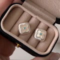 French Blue Crystal Brushed Square Shell Flower Stud Earrings For Women Vintage OL Style view 1