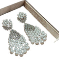 Vintage Geometric Faux Pearl Tassel Drop Earrings With Rhinestone Waterdrop Silver Needle Studs view 5