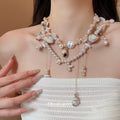 Double Layer Shell Faux Pearl Necklace For Women, Bohemian Old Money Geometric Collarbone Jewelry view 3