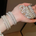 French Vintage Rhinestone Teardrop Pearl Beaded Bangle Elegant Light Luxury Princess Style Jewelry view 1
