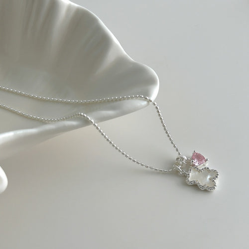 Light Luxury Heart Mother Of Pearl Bear Pendant Necklace With Cubic Zirconia Elegant Clavicle Chain