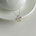Light Luxury Heart Mother Of Pearl Bear Pendant Necklace With Cubic Zirconia Elegant Clavicle Chain view 4