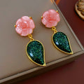 Vintage Resin Leaf Flower Stud Earrings, Pleated Palace Style Light Luxury Jewelry view 2