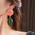 Vintage Resin Leaf Flower Stud Earrings, Pleated Palace Style Light Luxury Jewelry view 3