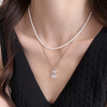 Light Luxury Copper Necklace With Zircon Geometric Square Bead Pendant And Pearl Choker Style view 3