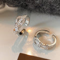 Light Luxury Copper Open Bangle With Sparkling Zircon Oval Ring Design Fashion Hand Jewelry view 3