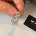 Light Luxury Copper Open Bangle With Sparkling Zircon Oval Ring Design Fashion Hand Jewelry view 2