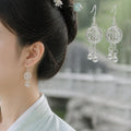 Elegant Vintage Chinese Fu Coin Tassel Silver Alloy Bell Charm Long Dangle Hook Drop Women's Earrings view 1