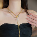 Alloy Cross Pendant Sweater Necklace For Women Minimalist Sweet Cool Geometric Collarbone Chain view 3
