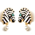 Zebra Rhinestone Drop Earrings With Faux Pearl, Animal Oil Painting Statement Jewelry For Women view 2