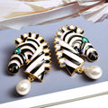 Zebra Rhinestone Drop Earrings With Faux Pearl, Animal Oil Painting Statement Jewelry For Women view 3