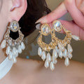 French Vintage Oval Faux Pearl Rhinestone Silver Needle Stud Earrings Elegant Retro Jewelry view 2