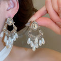 French Vintage Oval Faux Pearl Rhinestone Silver Needle Stud Earrings Elegant Retro Jewelry view 4