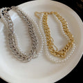Old Money Style Multilayer Copper Chain Pearl Necklace Geometric Vintage Statement Collarbone Jewelry view 4