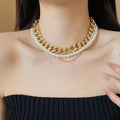 Old Money Style Multilayer Copper Chain Pearl Necklace Geometric Vintage Statement Collarbone Jewelry view 3