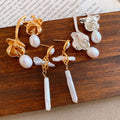 French Vintage Asymmetric Oval Freshwater Pearl Stud Earrings With Sterling Silver Posts view 1