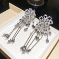 Vintage Artificial Crystal Flower Tassel Woven Geometric Drop Earrings For Women view 2
