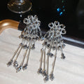 Vintage Artificial Crystal Flower Tassel Woven Geometric Drop Earrings For Women view 4