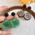 Vintage Resin Round Flower Stud Earrings With Silver Pins Retro Court Style Elegant Jewelry view 4
