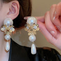 Light Luxury Faux Pearl Flower Tassel Stud Earrings With Silver Pins For Elegant Evening Wear view 2