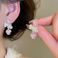 Sweet Floral Alloy Stud Earrings With Rhinestone Inlay And Silver Posts For Summer view 3