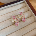 Sweet Floral Alloy Stud Earrings With Rhinestone Inlay And Silver Posts For Summer view 4