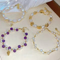 18K Gold Plated Freshwater Pearl Beaded Bangle For Women, Vintage Geometric Round Luxury Style view 1