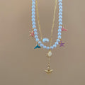 Light Luxury Faux Pearl Enamel Starfish Shell Fishtail Choker Necklace For Women view 4