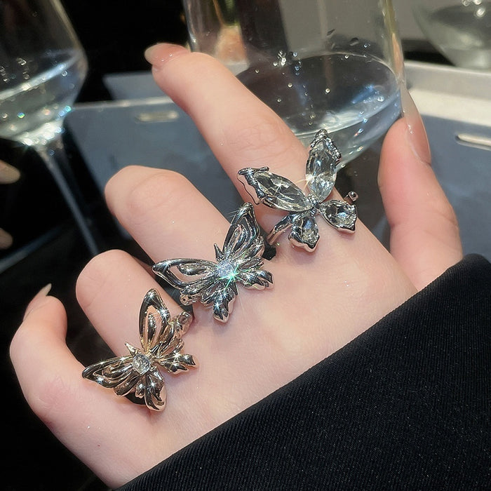 Zircon Butterfly Hollow Open Ring With Minimalist Elegant Design For Women