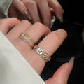 18K Gold Plated Copper Zircon Round Open Ring Vintage Court Geometric Luxury Finger Jewelry view 1