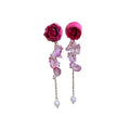 Silver Pearl Preserved Flower Long Tassel Drop Earrings Sweet Vintage Floral Style view 5