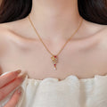24K Gold Plated Copper Zircon Pearl Flower Pendant Necklace, Court Style Luxury Clavicle Chain view 3