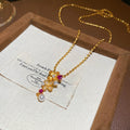 24K Gold Plated Copper Zircon Pearl Flower Pendant Necklace, Court Style Luxury Clavicle Chain view 2