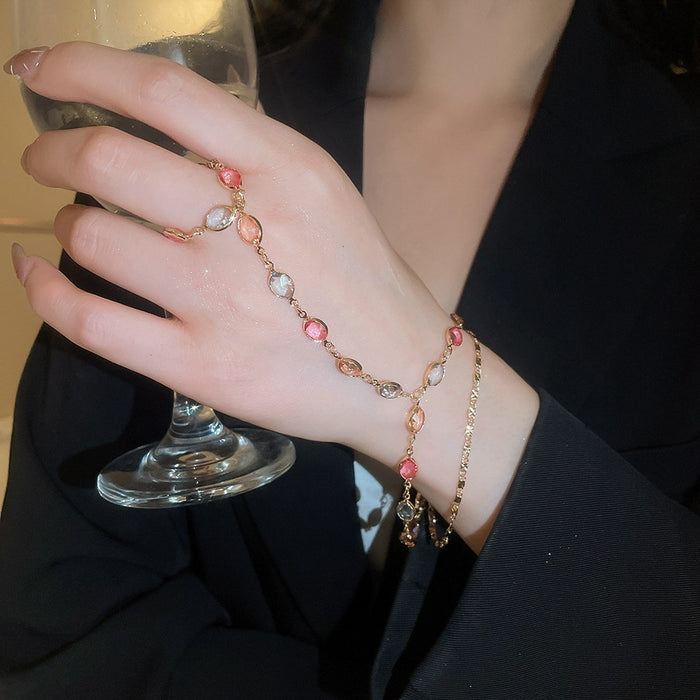 Rainbow Resin Oval Double Layer Beaded Bracelet Ring Hand Chain Geometric Light Luxury Jewelry