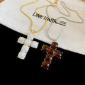 2026 New Resin Cross Pendant Necklace Maillard Style Geometric Clavicle Choker Jewelry view 2
