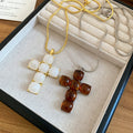 2026 New Resin Cross Pendant Necklace Maillard Style Geometric Clavicle Choker Jewelry view 4