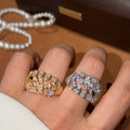 18K Gold Plated Copper Zircon Geometric Hollow Open Ring For Women Light Luxury Style view 2