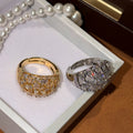 18K Gold Plated Copper Zircon Geometric Hollow Open Ring For Women Light Luxury Style view 4