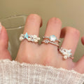 Blue Starfish Shell Faux Pearl Open Adjustable Ring For Women Beach Vacation Stacking Index Jewelry view 4