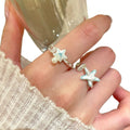 Blue Starfish Shell Faux Pearl Open Adjustable Ring For Women Beach Vacation Stacking Index Jewelry view 5