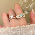 Blue Starfish Shell Faux Pearl Open Adjustable Ring For Women Beach Vacation Stacking Index Jewelry view 3