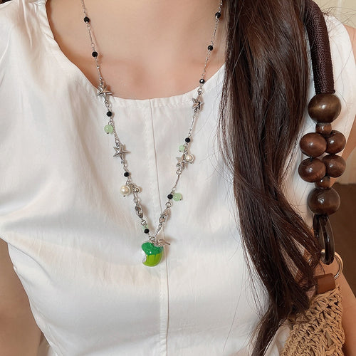 Pastoral Apple Star Enamel Pearl Alloy Necklace Summer Sweet Fruit Collarbone Choker