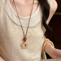 Vintage New Chinese Ethnic Woven Long Resin Geometric Necklace For Women Bohemian Old Money Accessory view 3