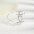Gold Plated Double Starfish Open Arm Cuff Bracelet, 3D Star Beach Vacation Upper Arm Bangle view 4