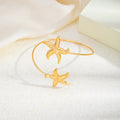 Gold Plated Double Starfish Open Arm Cuff Bracelet, 3D Star Beach Vacation Upper Arm Bangle view 3