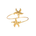Gold Plated Double Starfish Open Arm Cuff Bracelet, 3D Star Beach Vacation Upper Arm Bangle view 5
