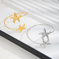 Gold Plated Double Starfish Open Arm Cuff Bracelet, 3D Star Beach Vacation Upper Arm Bangle view 2