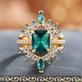 Old Money Court Style Crown Ring Two Piece Set For Women With Faux Emerald Temperament Jewelry view 5