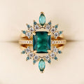 Old Money Court Style Crown Ring Two Piece Set For Women With Faux Emerald Temperament Jewelry view 2
